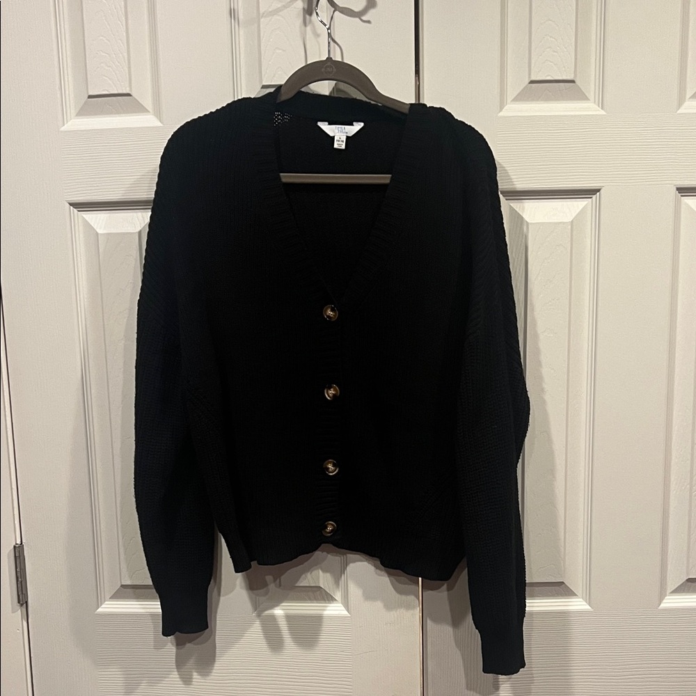 Time and Tru Black Button-Up Cardigan